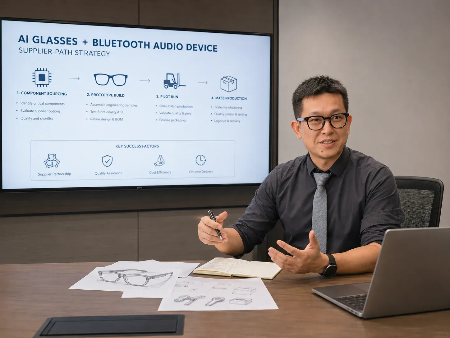 Illustrative AI hardware product review workspace