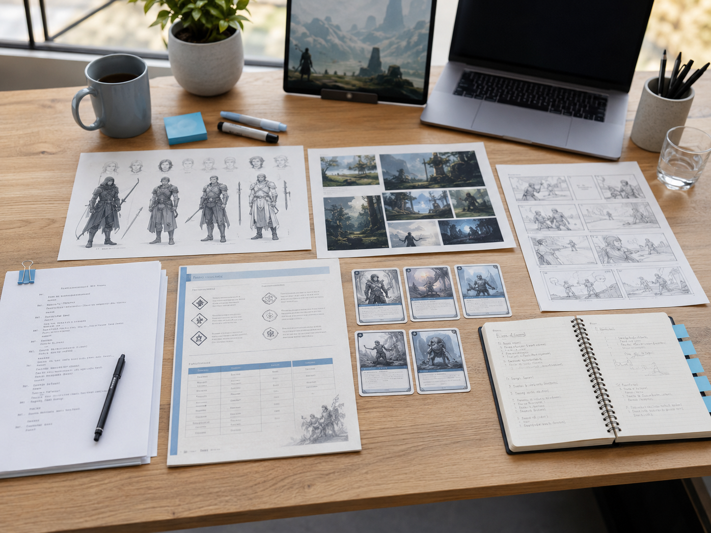 Copyright material map with artwork, script, rulebook, and concept materials